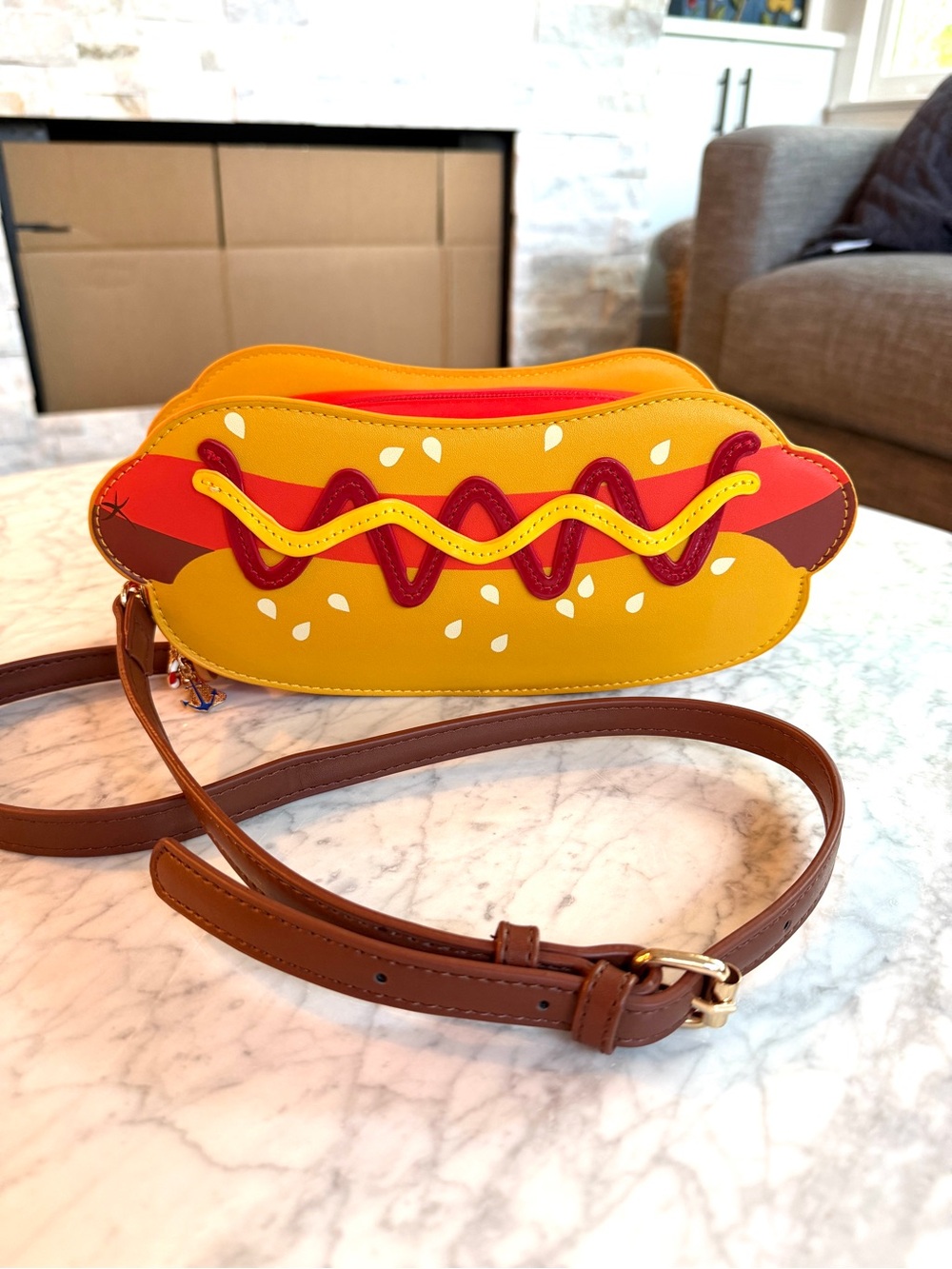 Bewaltz Classic Hotdog Handbag Crossbody Mustard Ketchup With Charms Adjustable